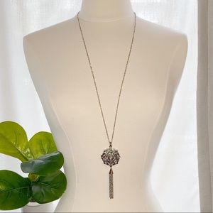 Vintage Inspired Silver-tone Locket with Crystals & Abalone Shell